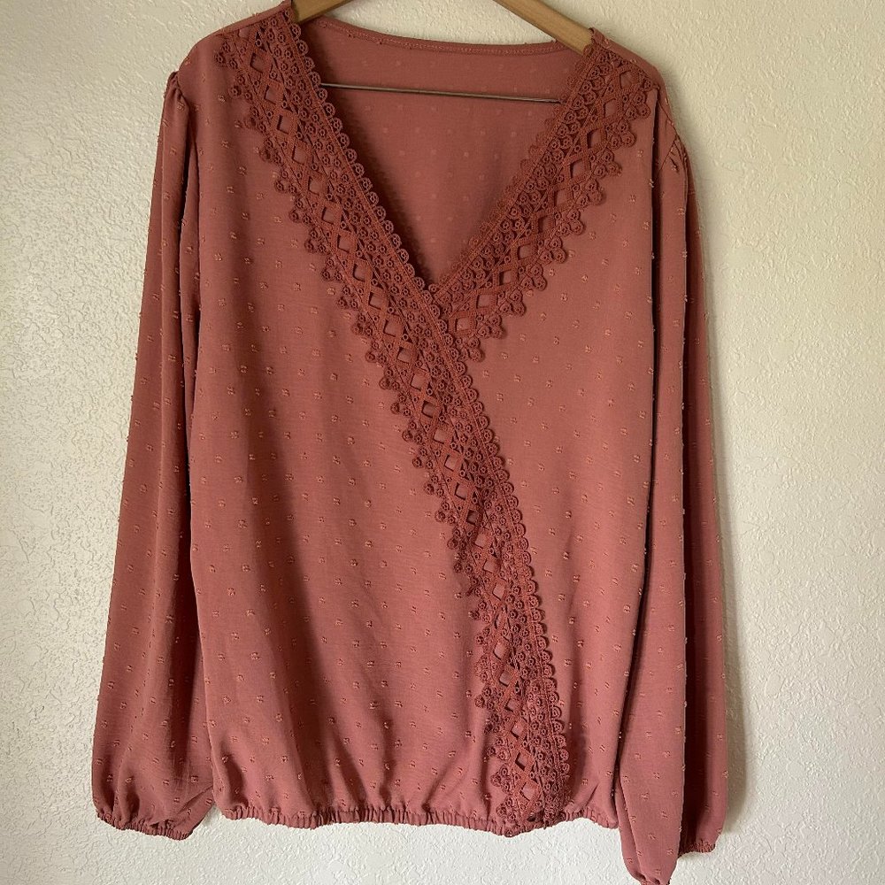 Amazon Brand Dusty Rose Pink Blouse with Crochet Detail